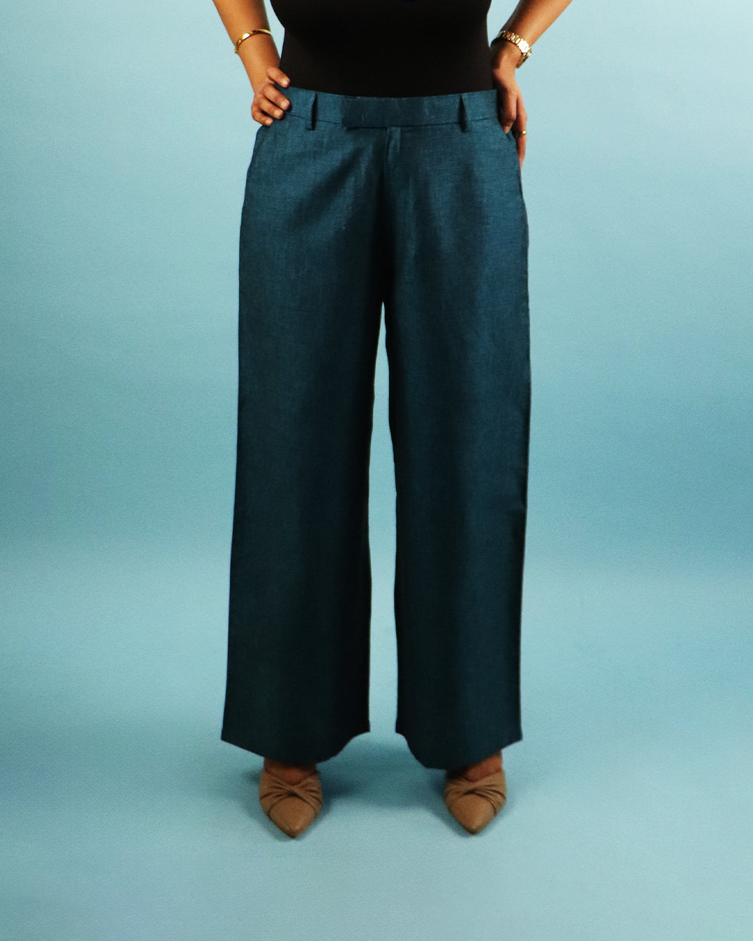 Unisex Pure Linen Pants in Teal