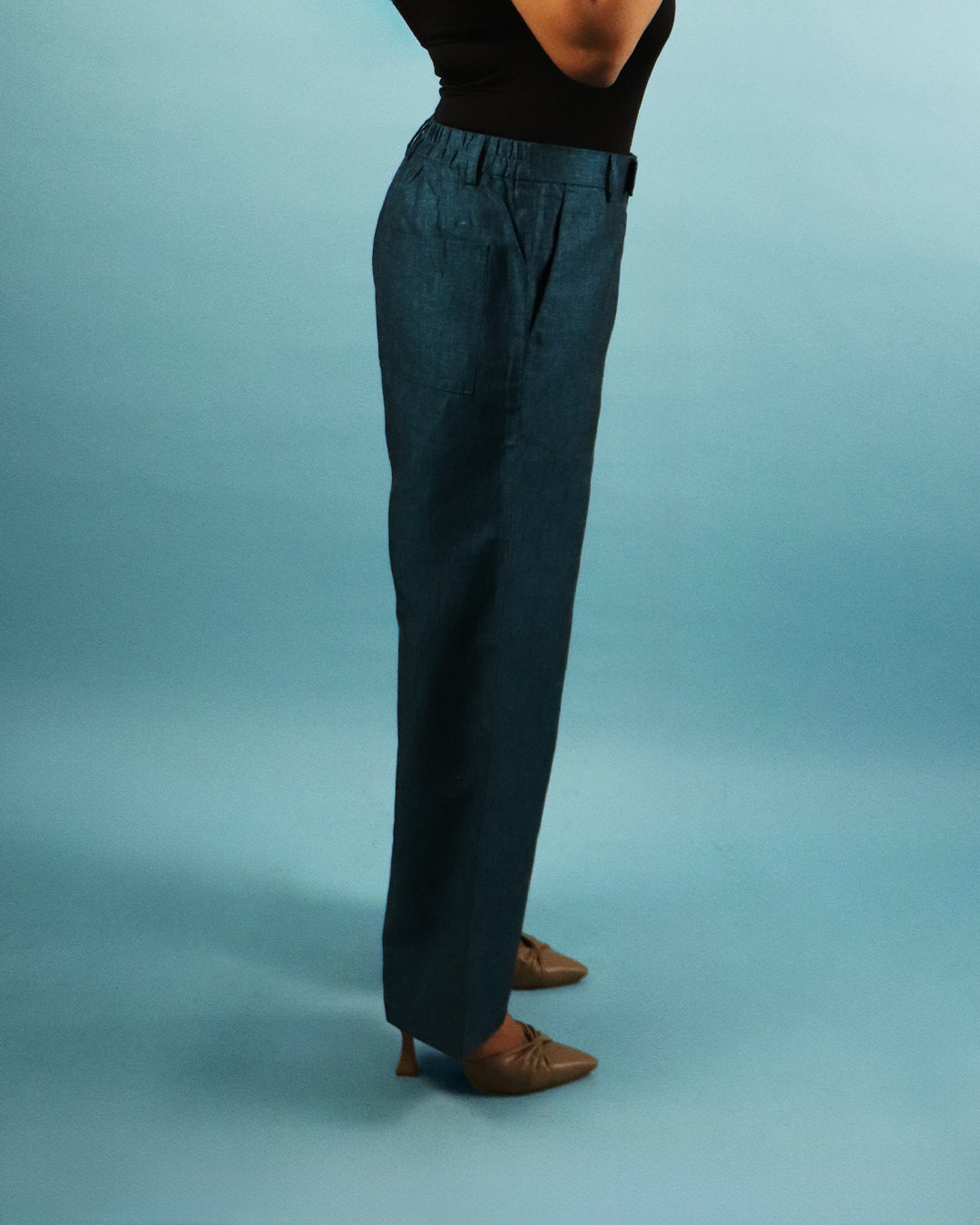 Unisex Pure Linen Pants in Teal