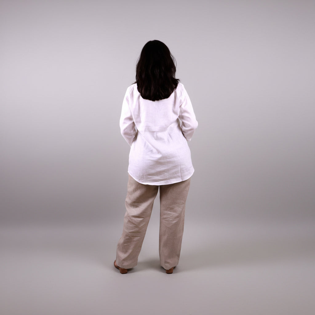 White Fern Embroidered Linen Shirt