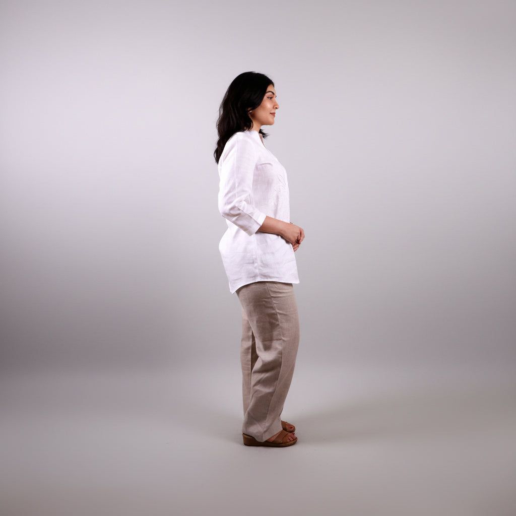White Fern Embroidered Linen Shirt