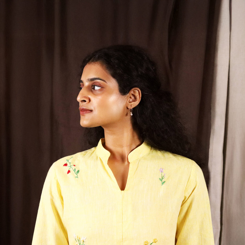 Embroidered Linen Short Kurti