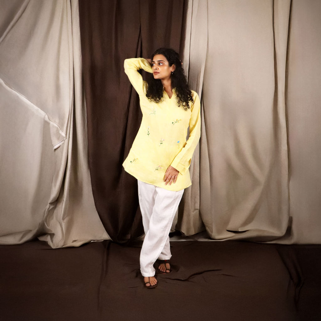 Embroidered Linen Short Kurti