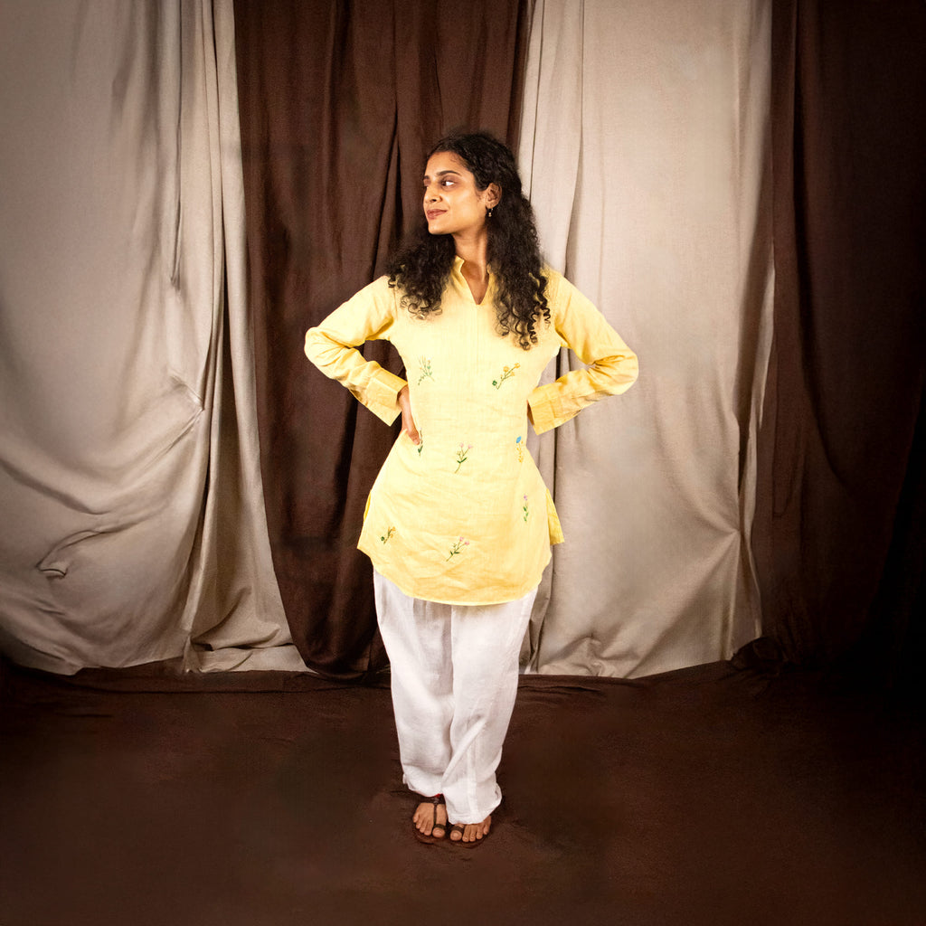 Embroidered Linen Short Kurti