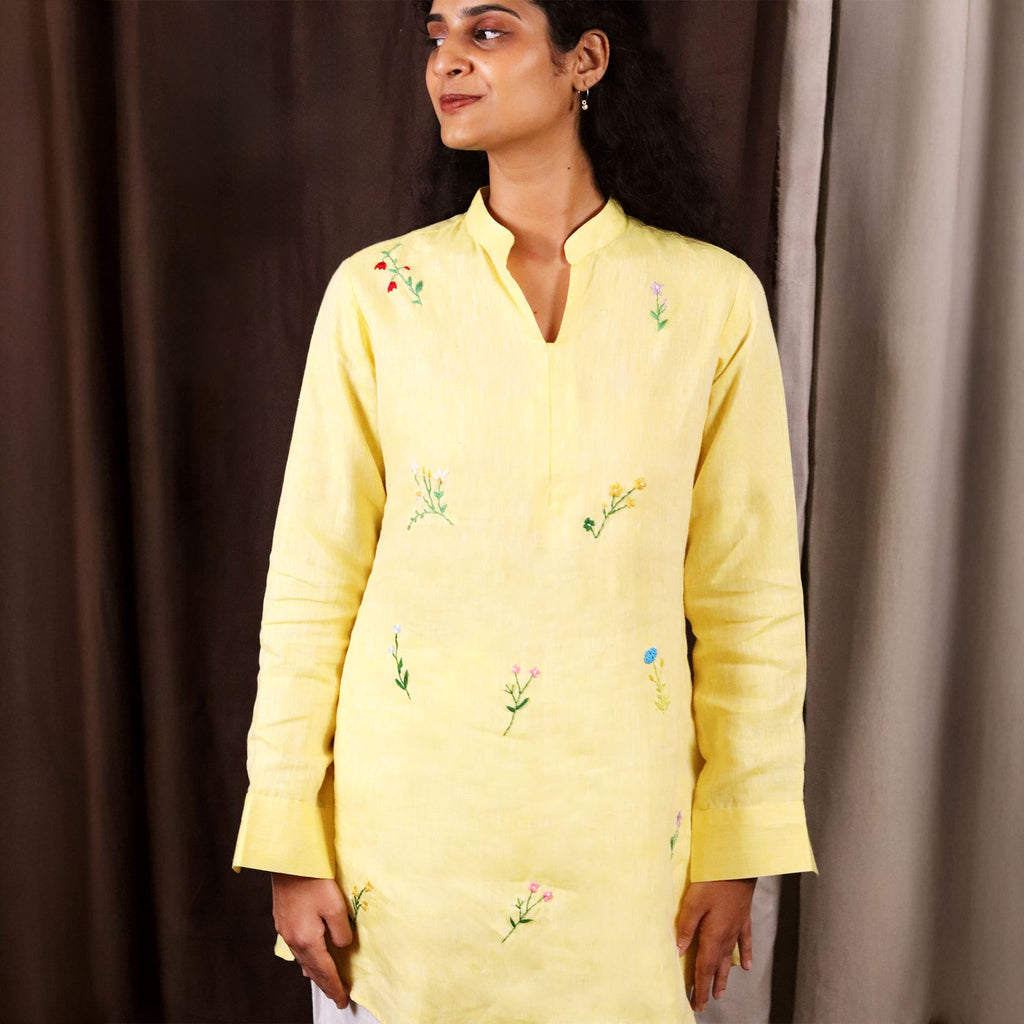 Embroidered Linen Short Kurti
