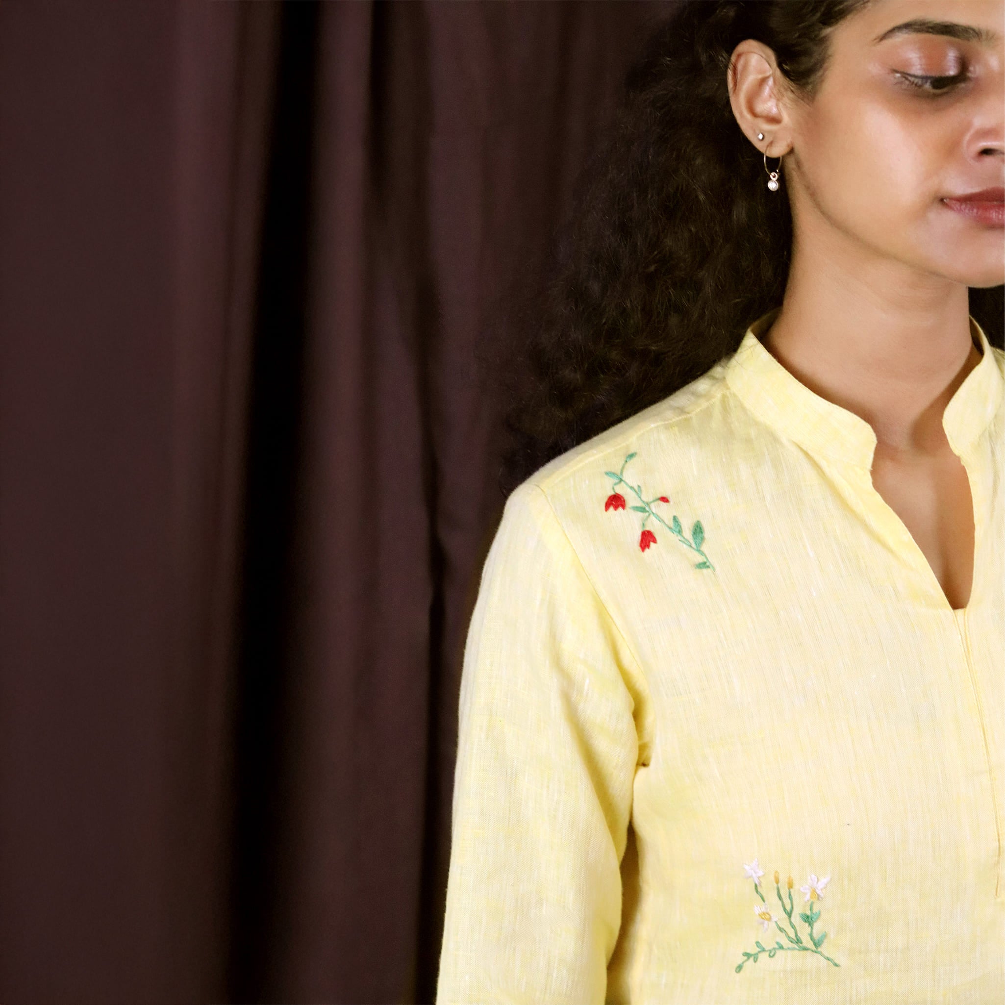 Embroidered Linen Short Kurti